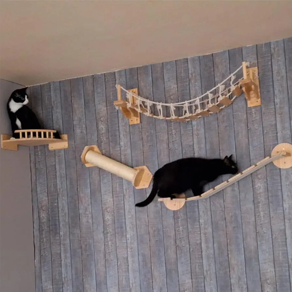 Hamaca montada en la pared para gatos, cama plegable y estable, transpirable, para dormir, jugar, escalar y descansar