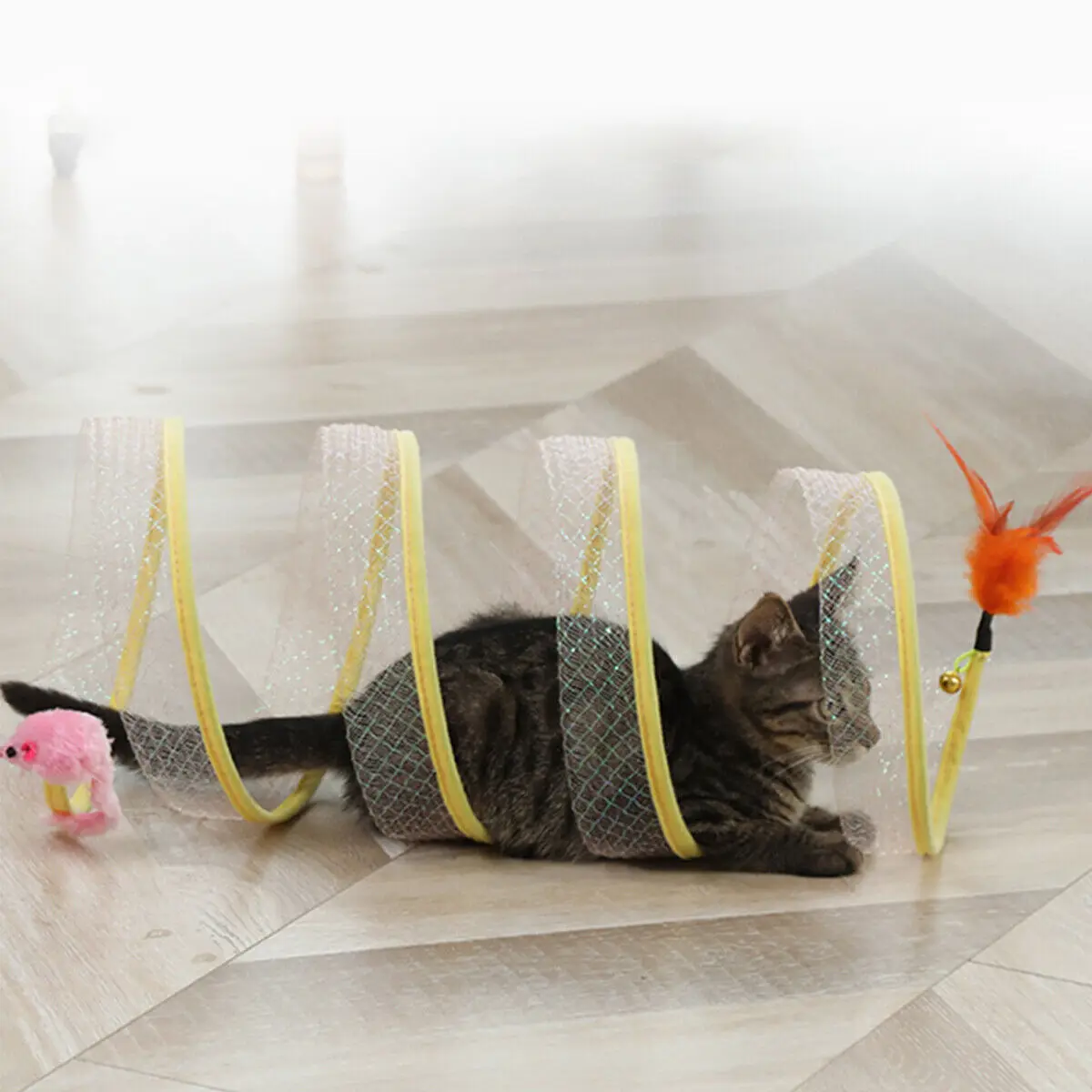 Túnel plegable tipo S para gatos, juguete de primavera con bolas y arruga, para exteriores, para gatitos y Mascotas - imagen 5