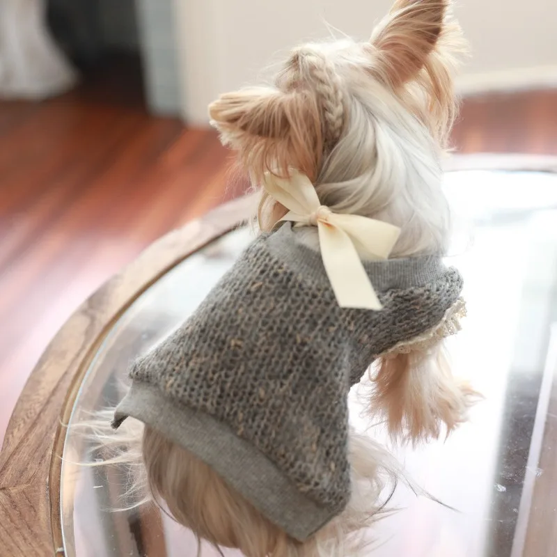 Suéter con lazo gris claro para perros pequeños Teddy y Yorkshire - imagen 2