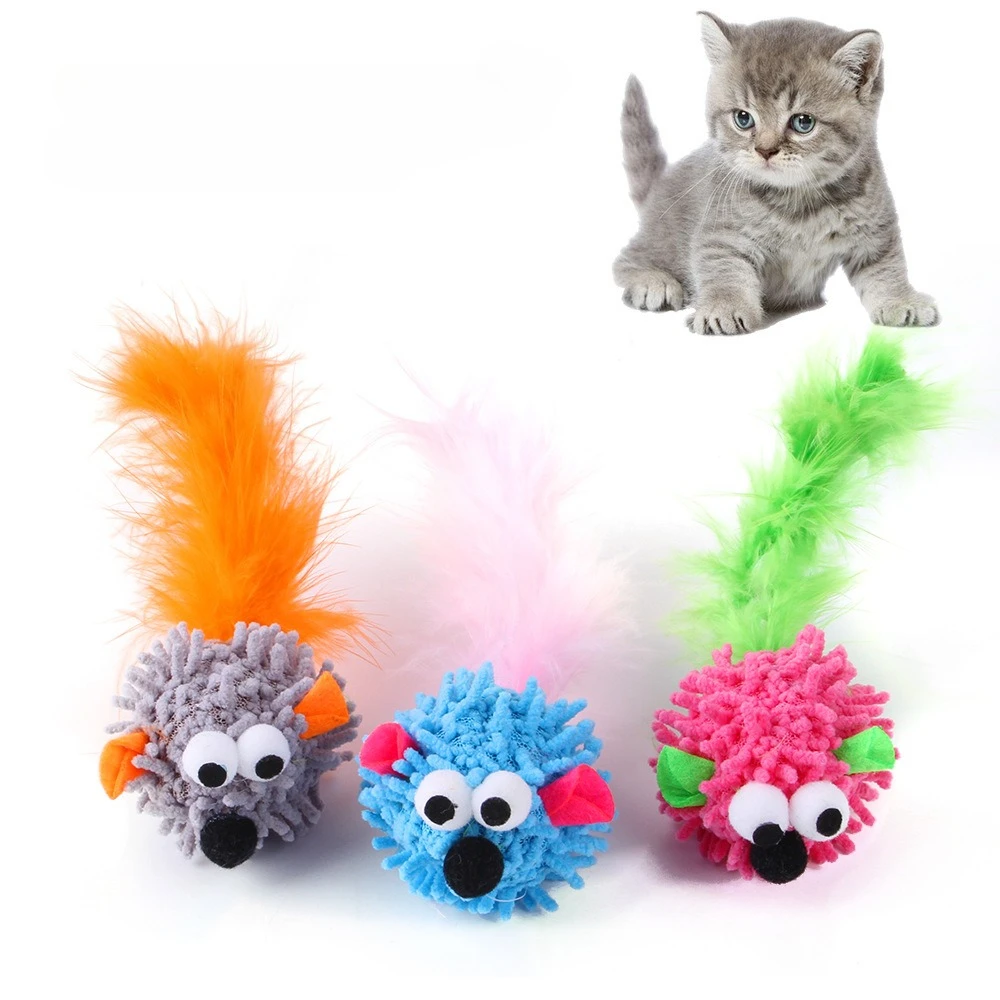 3 uds/2 uds color aleatorio cola larga ratón gato juguete de peluche gatito juguete interactivo para mascotas