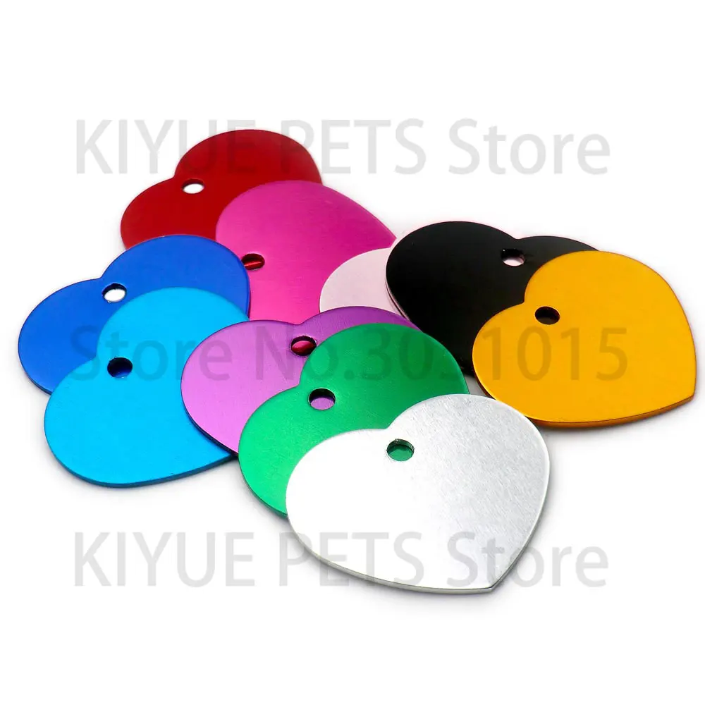 Venta al por mayor, 20 piezas, personalizado, 2 lados, en forma de corazón, etiqueta de aluminio para perro y gato, Collar para mascota, accesorios, etiqueta de identificación, nombre, teléfono - imagen 5