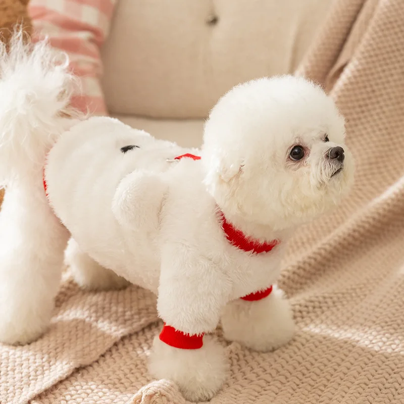 Chaqueta de felpa bordada con oso para otoño e invierno, Teddy para perros pequeños, chaqueta de manga larga de dos patas, camiseta para perros - imagen 4