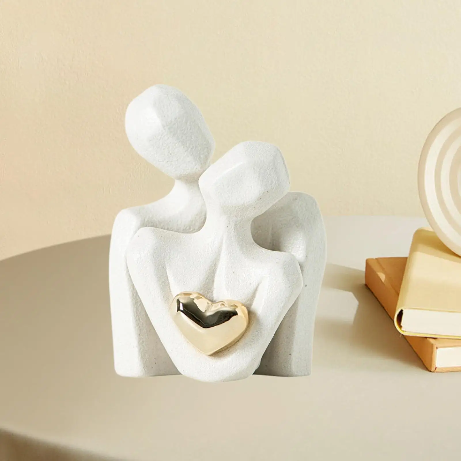 Hugging Couple Sculpture Ceramic Art Piece with Heart Design Elegant Artistic Versatile 7.2x9.5cm Minimalist Desktop Decoration