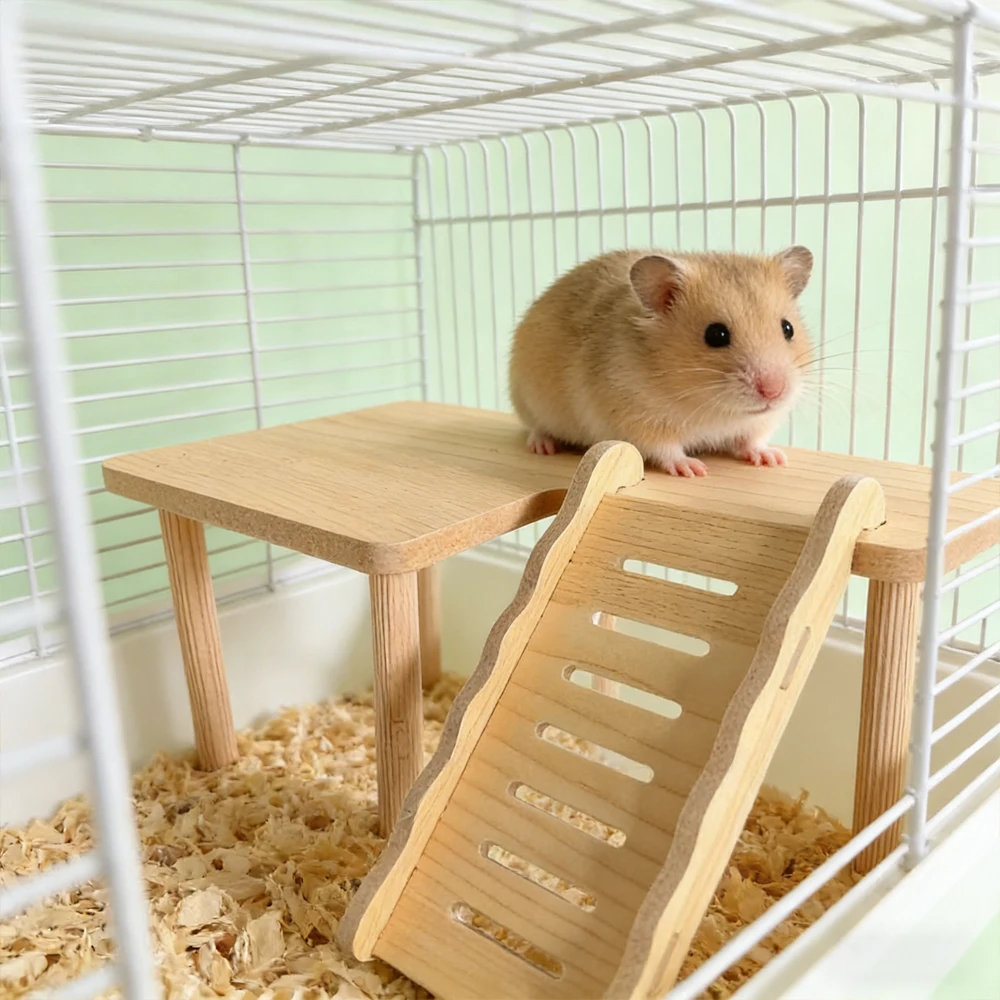 Plataforma de madera con escalera para hámster – Enrichecimiento y juguete molar - imagen 3