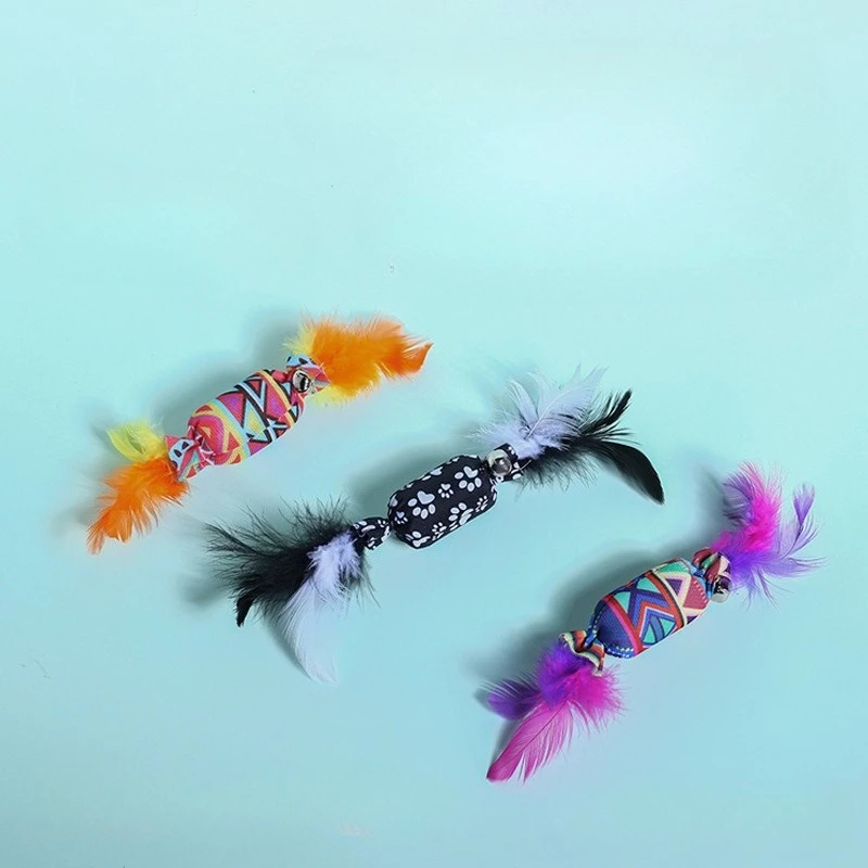 2 uds/3 uds pluma caramelo gato burlas palo gatito gato juguete campana pluma Teaser caramelo productos para mascotas Navidad Halloween - imagen 2