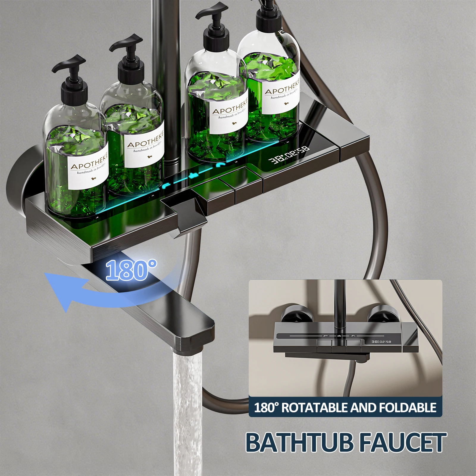 Juego de grifería de baño Caño plegable 180 °   caño giratorio Estilo minimalista premium Incluye columna de ducha y cabezal de ducha - imagen 5