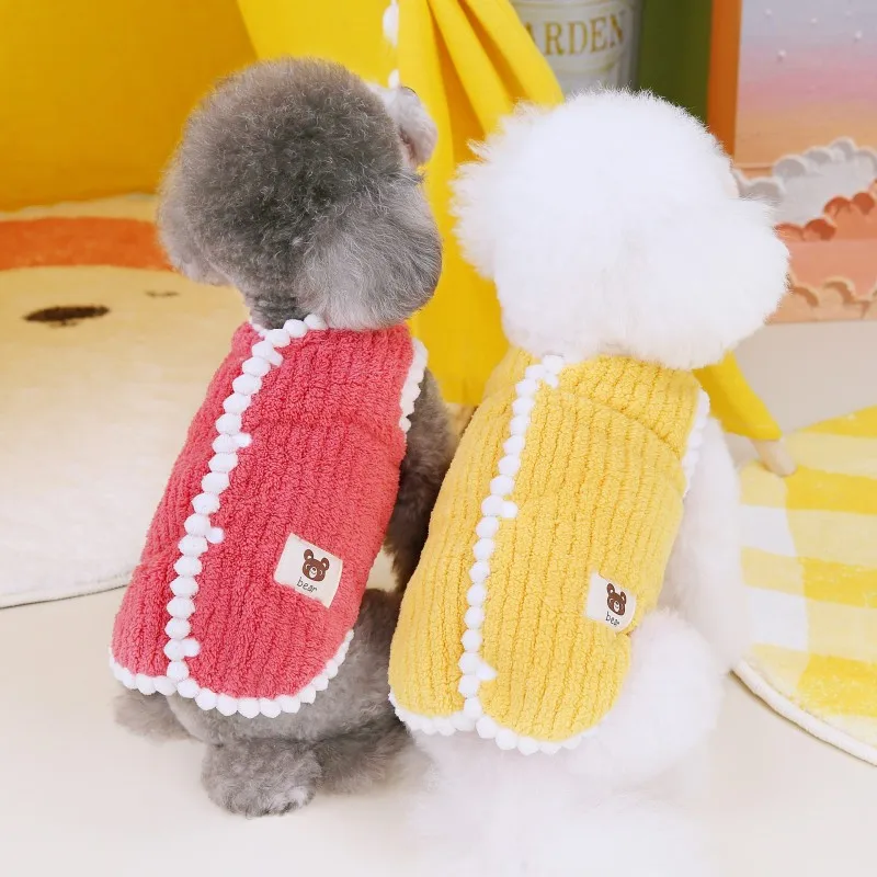 Chaqueta de lana suave para perros, abrigo cálido de invierno, ropa sólida para perros pequeños, chaleco para perros, abrigo para perros, Bulldog Francés, Chihuahua, ropa para Yorkies - imagen 4