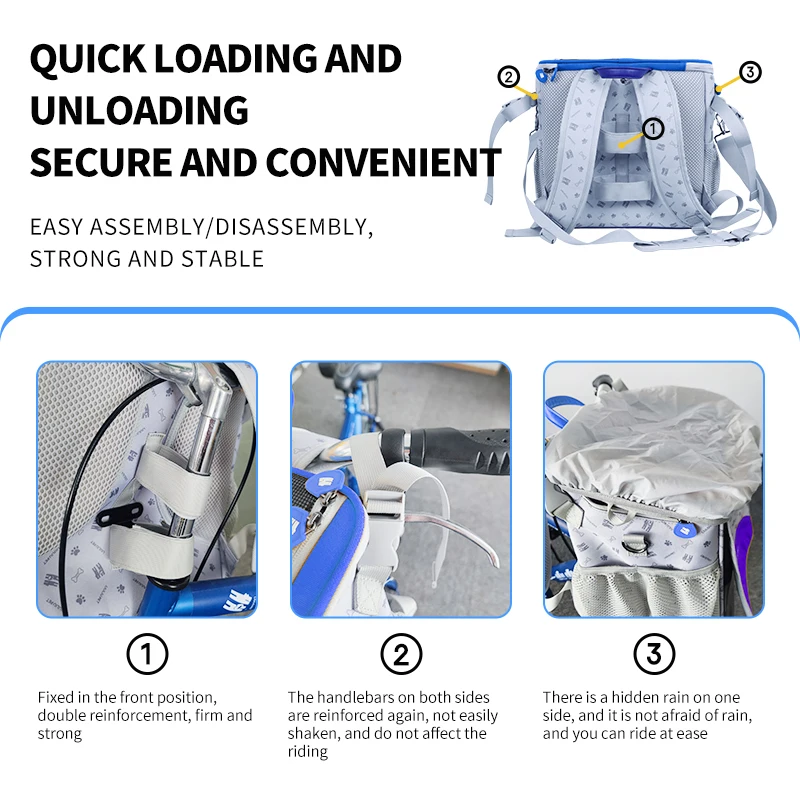 Cesta para bicicleta para perros, cesta para perros para mascotas pequeñas y medianas con malla transpirable, cesta para bicicleta extraíble, cesta para bicicleta con manillar delantero - imagen 3