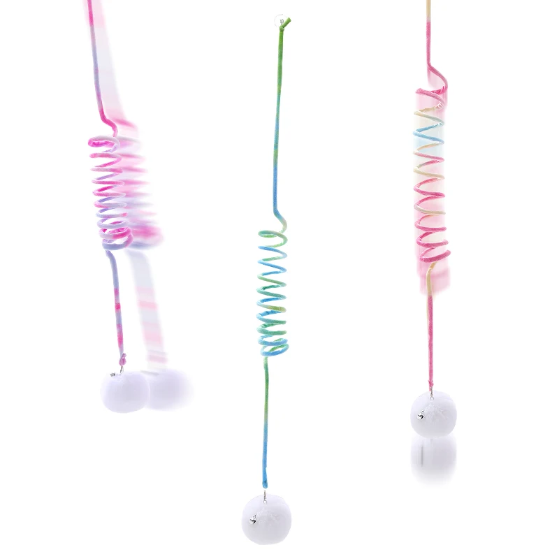 Juguete divertido feliz para gatos, juguete colgante para gatos con bola de pelo de conejo de peluche de primavera - imagen 3