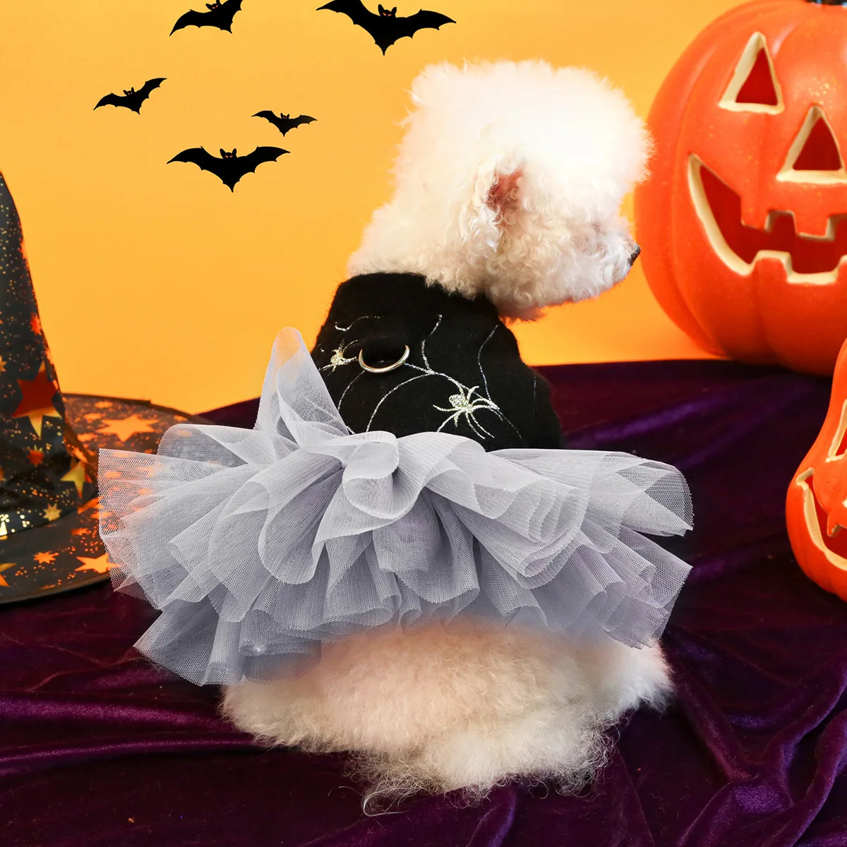 Sudadera con capucha de lana de cordero para mascotas, falda de hilo de retales, disfraz de perro y gato, falda esponjosa de Halloween, abrigo, ropa para perros pequeños, ropa para cachorros - imagen 2