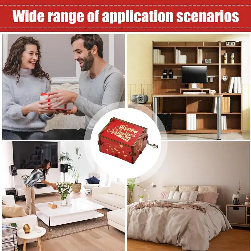 Caja de música antigua roja grabada, regalo de madera para amante, regalo único para amante, novio, novia, marido, esposa para Navidad - imagen 5