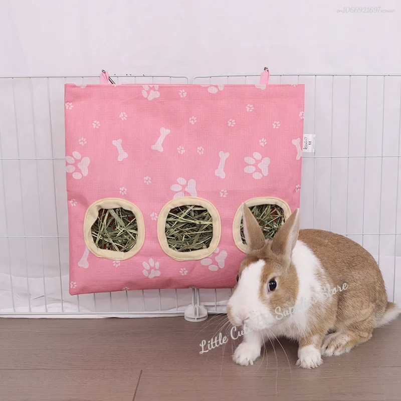 Alimentador de heno con Orejas de conejo, bolsa colgante, bolsa de alimentación de conejito, soporte de almacenamiento de 2/3 agujeros para hámster, Chinchilla, conejillo de indias, mascotas pequeñas - imagen 4