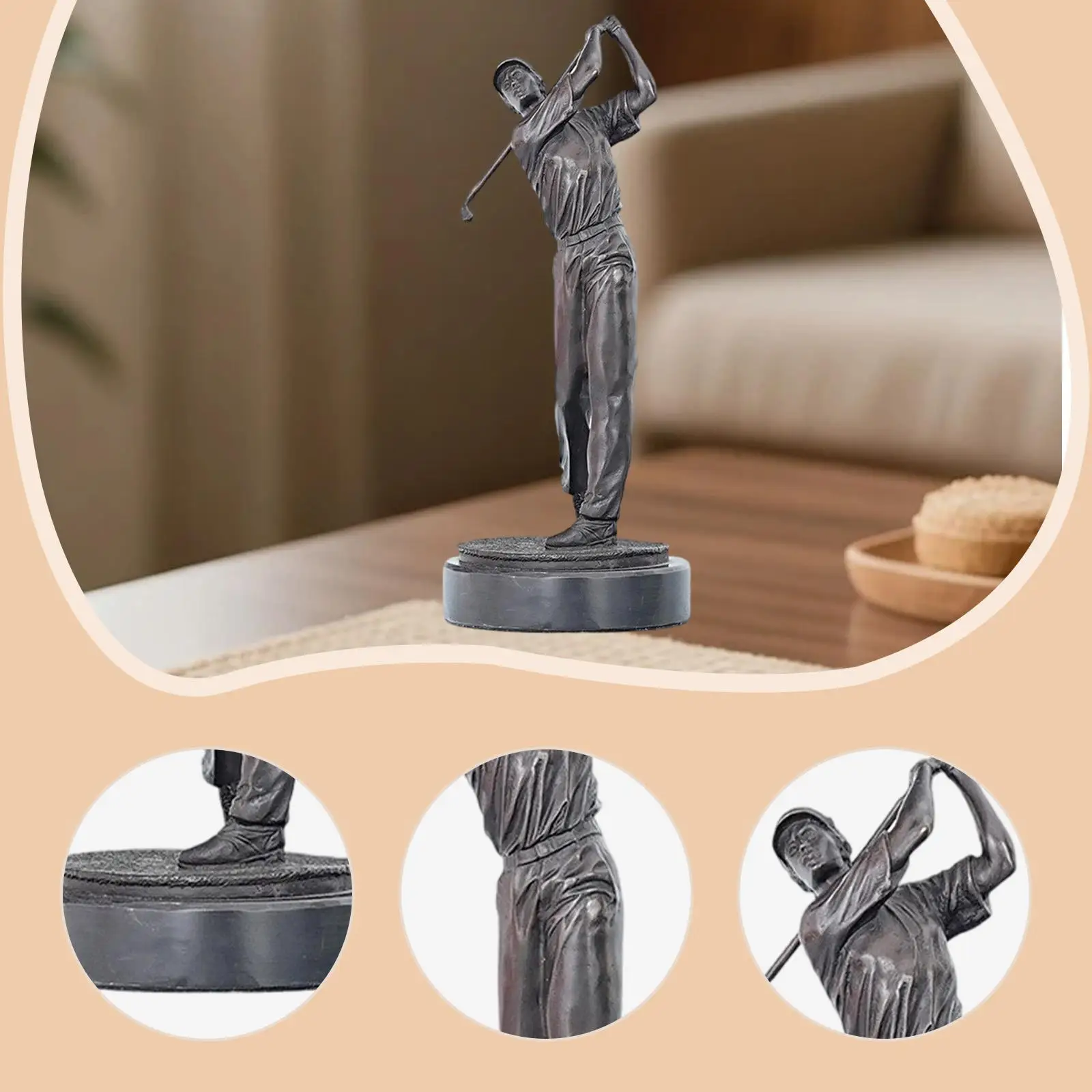 Figura decorativa de golfista joven en latón para hogar y oficina - imagen 2