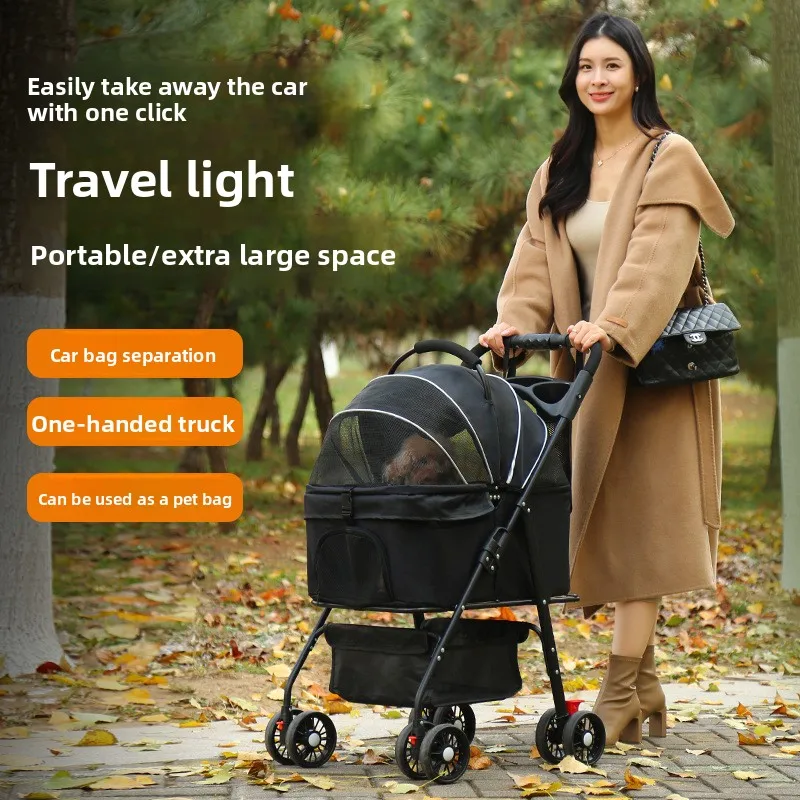 Cochecitos para mascotas, cochecitos para perros con separación plegable y ligero, bolsa para gatos, carrito para perros con empuje, productos para mascotas, carritos para poner con una sola mano