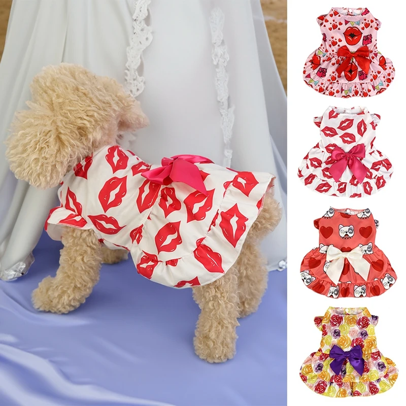 Vestido de princesa para perros, ropa para mascotas, vestido de primavera para perros, falda sin mangas con bonito patrón para perros pequeños, trajes de boda para mascotas - imagen 3