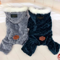 Ropa cálida de invierno para mascotas, abrigo grueso de lana para perros, mono de cuatro patas, chaqueta con capucha para Bulldog Francés, cachorro, Chihuahua, traje