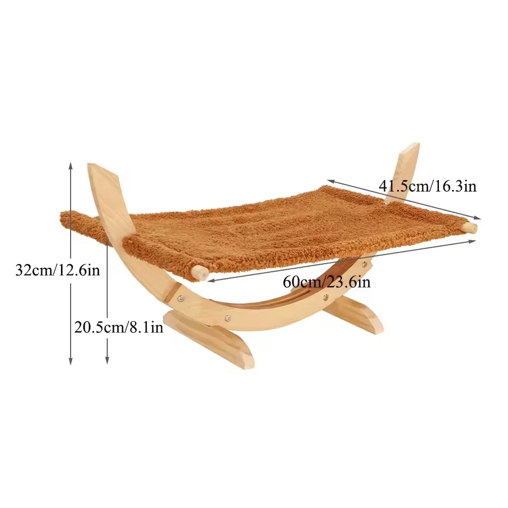 Hamaca de felpa para gatos, cama para gatos con marco de madera, punto de descanso suave y elevado para gatos de interior, para gatitos y gatos pequeños y medianos durmiendo - imagen 2