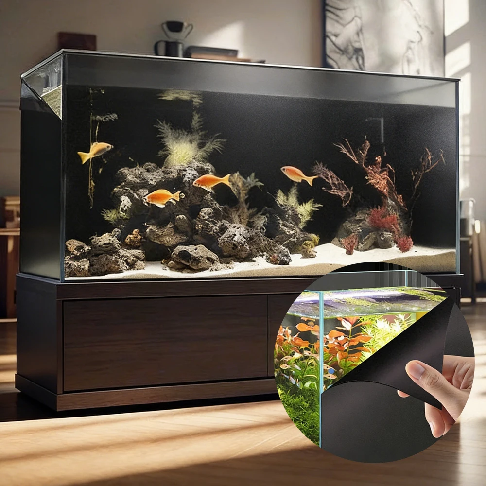 Fondo de acuario negro adhesivo estatico para pecera decorativo - imagen 3