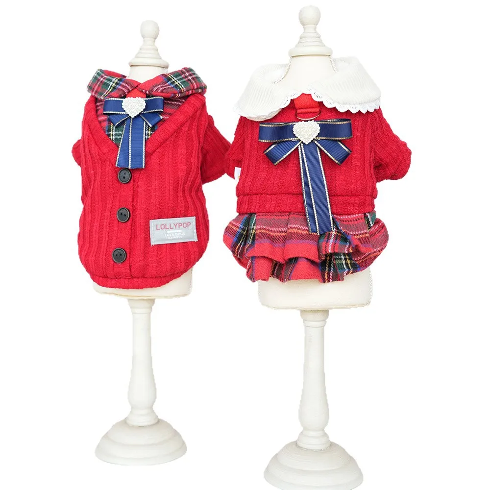 Nueva ropa para perros de otoño e invierno, abrigos de algodón para parejas de lana gruesa, trajes de Navidad de estilo británico para peluche, Bichon - imagen 5