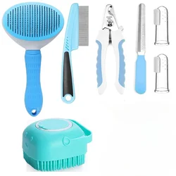 Kit grooming para perros y gatos – Cepillo autolimpiante, cortaúñas y peine antipulgas