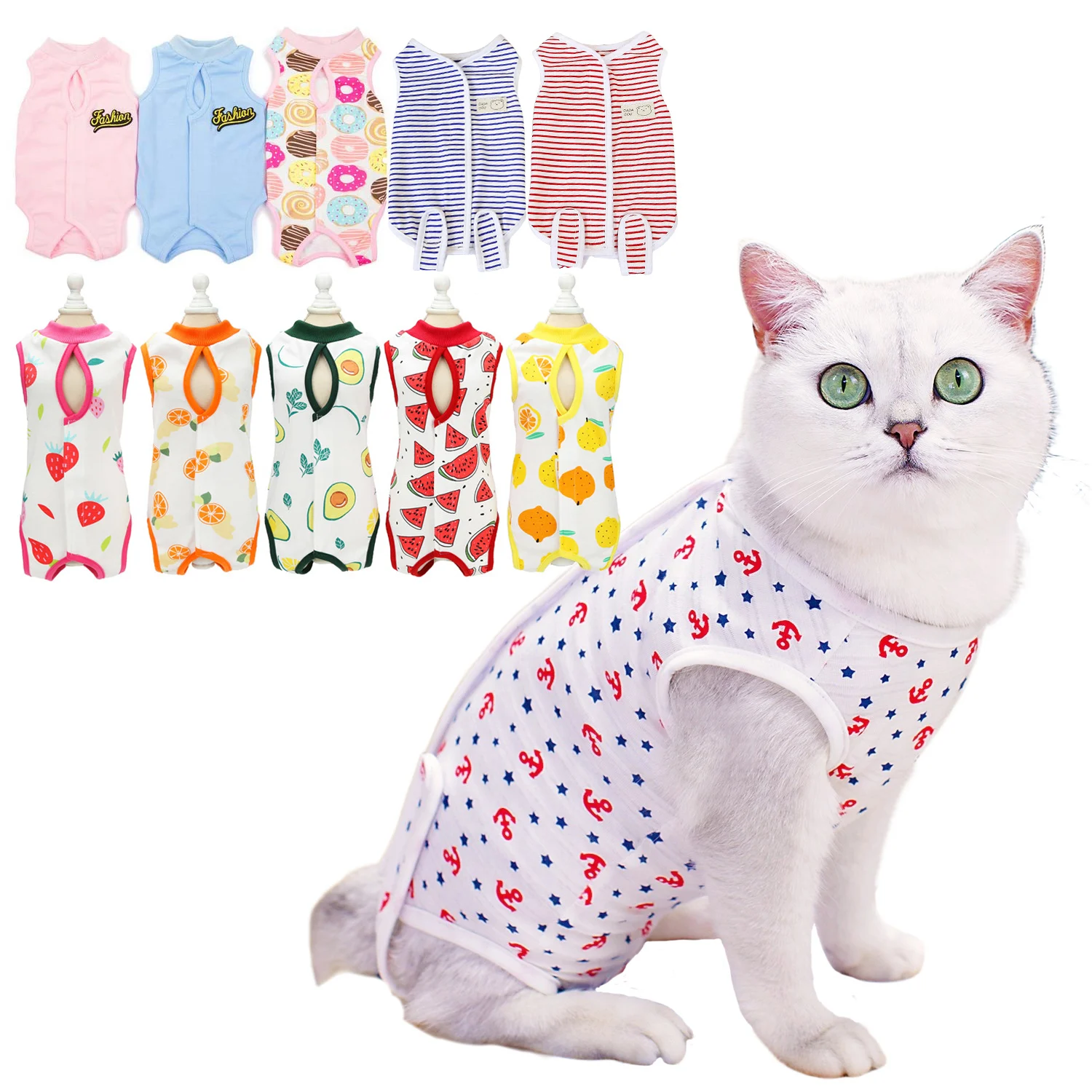 Ropa de algodón para gatos, traje de recuperación, traje de desmame para gatos, ropa para después de la cirugía, antilamer heridas para perros pequeños, 5 uds.
