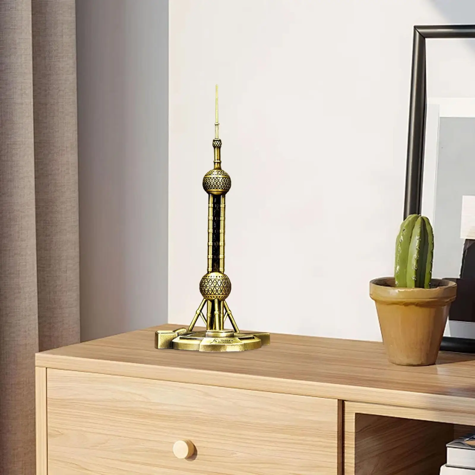 Oriental Pearl Statue Building Model 3D Ornament Metal Landmark Figurine Travel Souvenir for Walkway Desktop Book Shelf