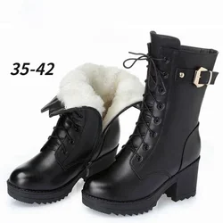 Botas de invierno de piel para mujer – Cálidas y con tacón alto para nieve