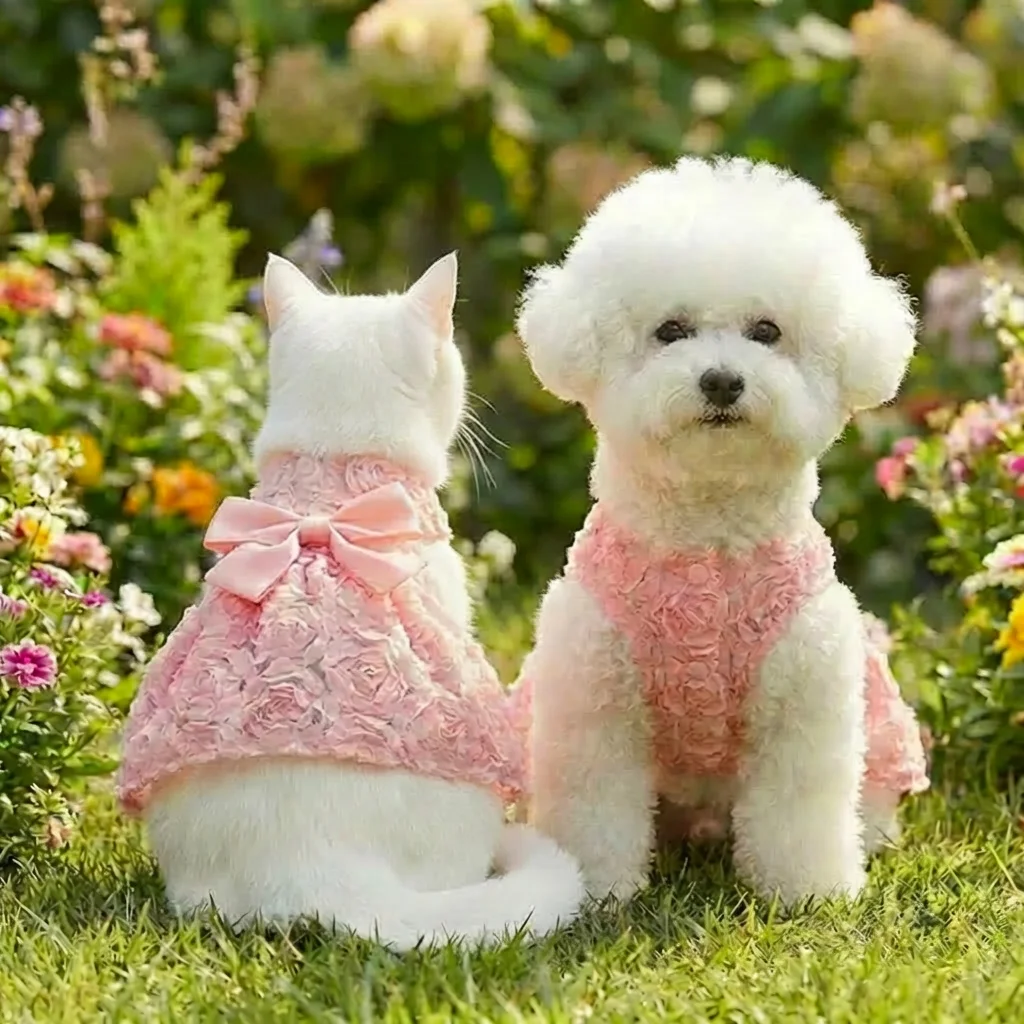 Vestido de princesa para perra – Lazo rosa y flores bordadas - imagen 2