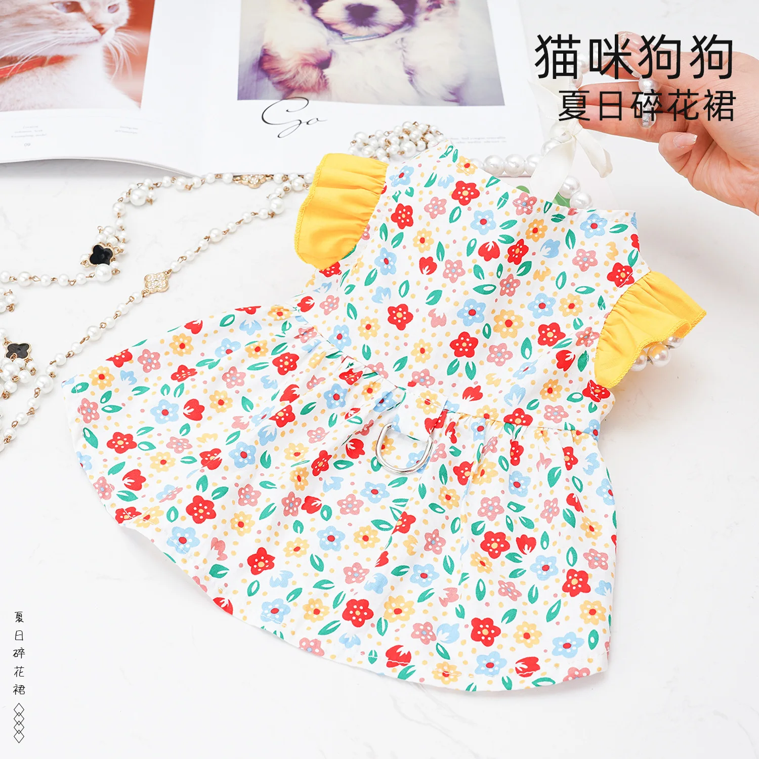Falda Floral para mascotas, ropa de manga voladora para perros, oso de peluche, falda para gatos pequeños, diseño fino, vestido para cachorros, ropa de verano - imagen 4