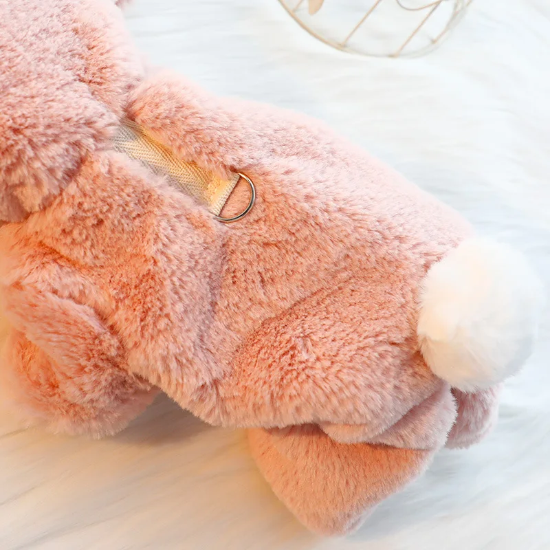 Ropa para perros, ropa de otoño e invierno, ropa gruesa acolchada de algodón de terciopelo de cuatro patas, Orejas de conejo, suministros para mascotas de peluche para perros pequeños - imagen 3