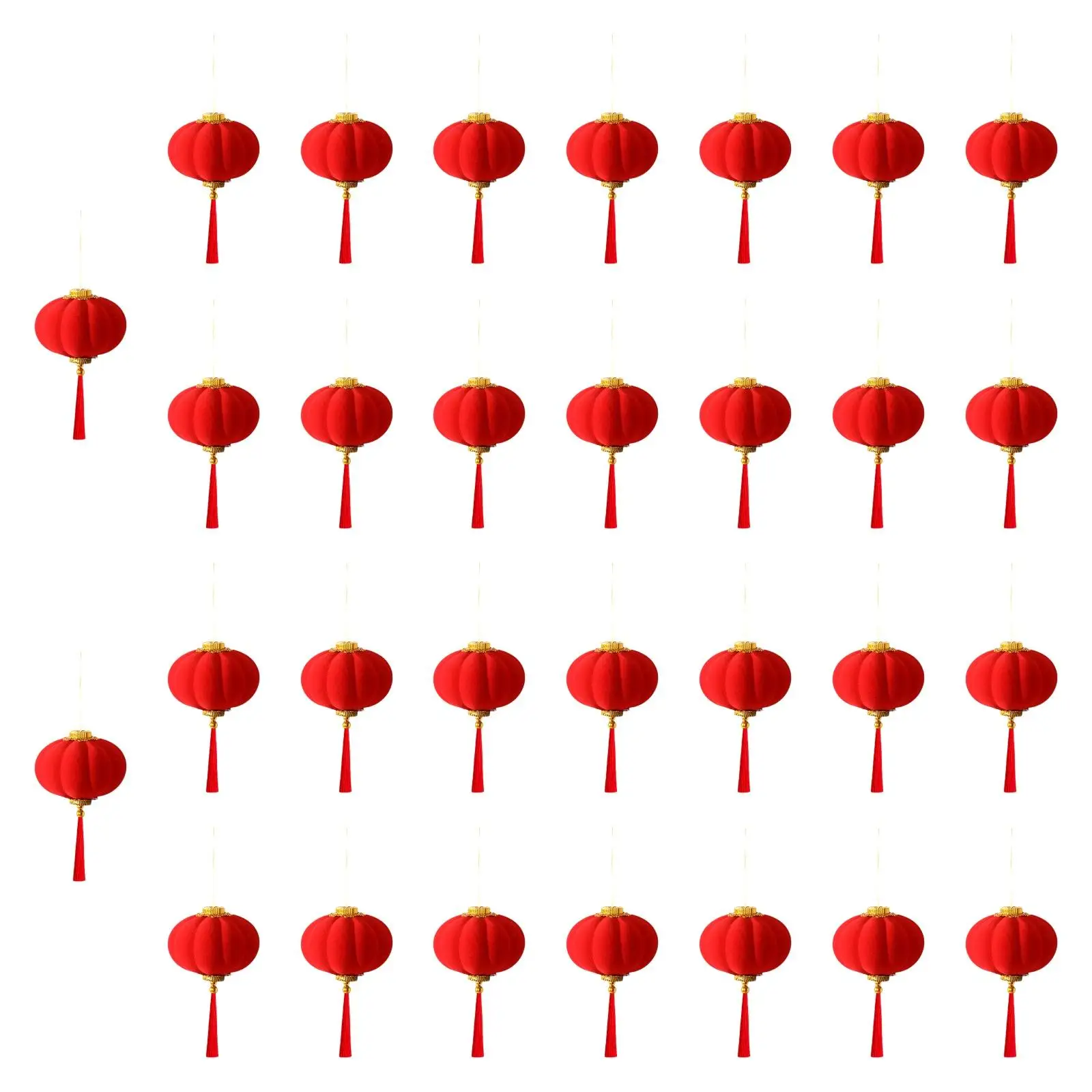 Mini linternas chinas rojas con colgante flocado, decoración de Año Nuevo Chino, linternas colgantes para China Town Store Office Dragon Boat