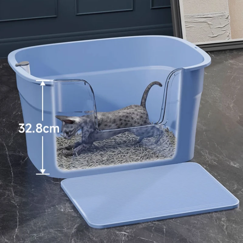 Caja de arena para gatos, inodoro abierto gigante de gran tamaño semicerrado para mascotas, caja de arena para gatos elevada, productos grandes para mascotas - imagen 2