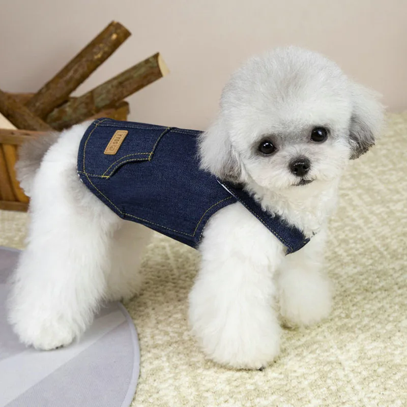 Vestido vaquero con tirantes para perritos pequeños – Dachshund y Yorkie - imagen 5