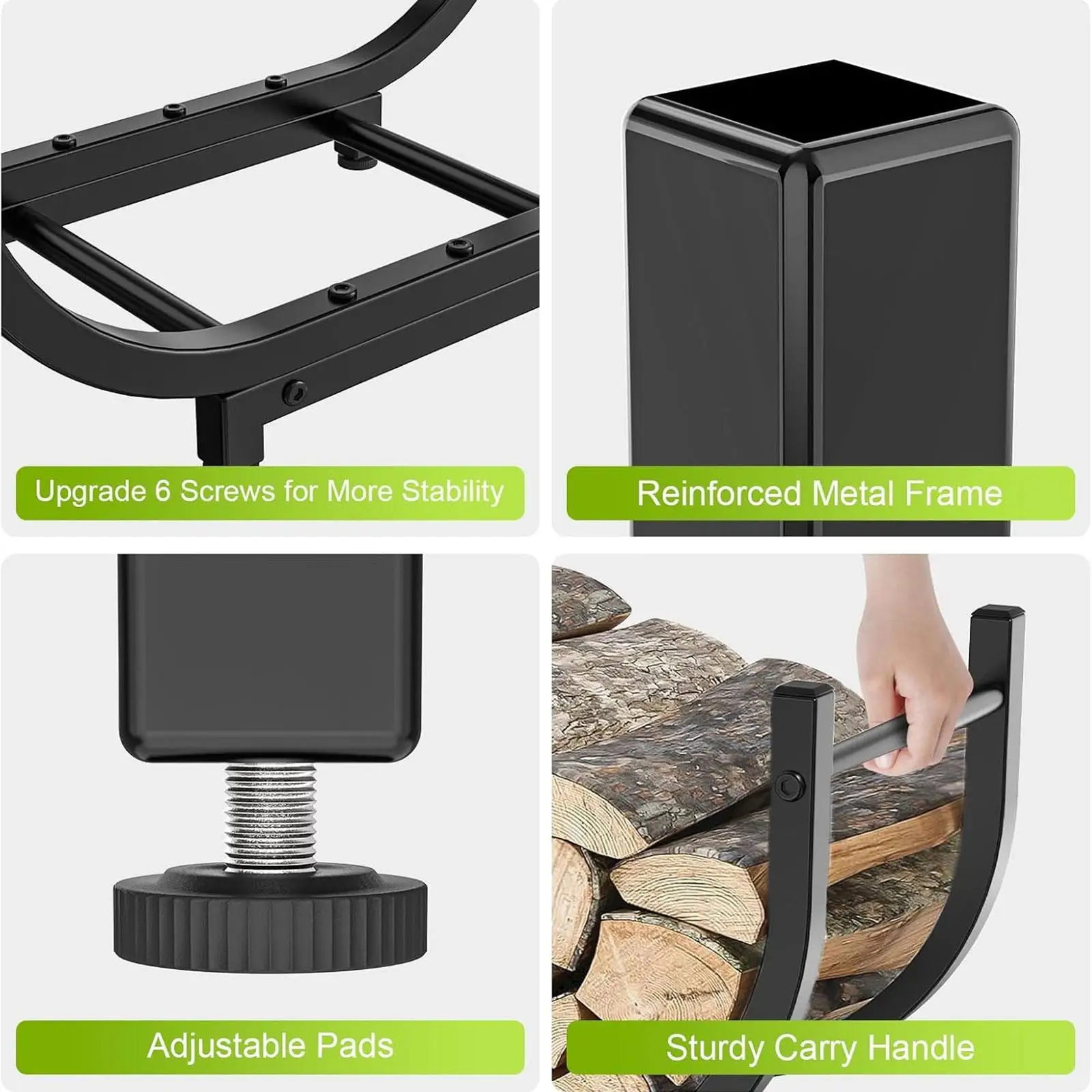 Estante para leña para almacenamiento de chimenea, soporte ligero para almacenamiento de leña - imagen 5