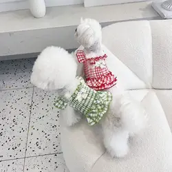 Ropa a cuadros para mascotas, camisola a rayas de verano, vestido camisola tejido hueco transpirable para gatos, ropa para cachorros para perros pequeños