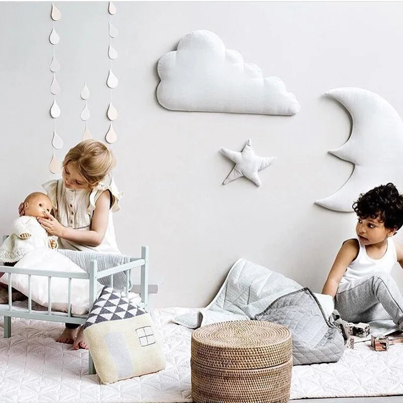 Decoración de pared de luna y estrella, adornos de nube de algodón de estilo nórdico INS, pegatinas de pared para habitación de niños, accesorios de fotografía, Juego de 3 piezas - imagen 2