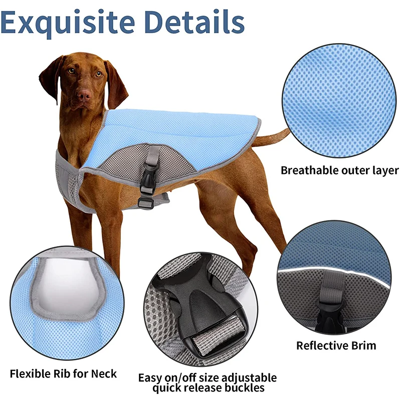 Chaleco de refrigeración para perros, chaqueta reflectante ajustable para exteriores, a prueba de sol, abrigo para mascotas, para perros pequeños, medianos y grandes - imagen 4
