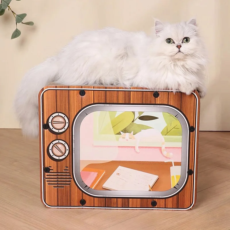 Rascador corrugado para gatos, rascador creativo en forma de TV, gran capacidad, accesorios para gatos - imagen 5