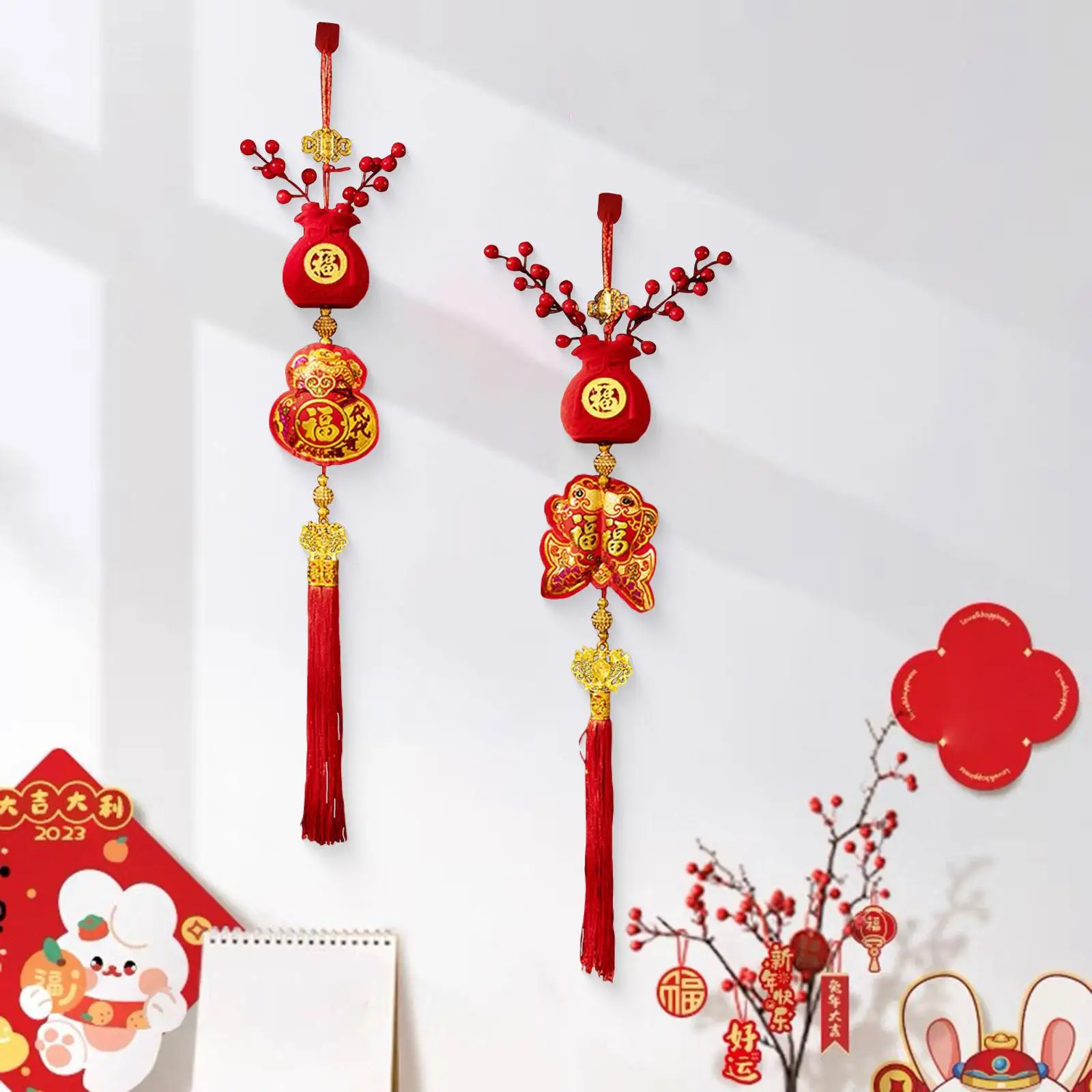 2026 Horse Charm Pendant Red Berries Flocking Decor Lucky New Year Hanging Ornament for Lunar Festival Home