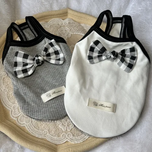 Chaleco con arnés para perros y gatos de encaje para perros pequeños, caniche, Pomerania, ropa para mascotas de algodón Bichon en negro, blanco y gris - imagen 5