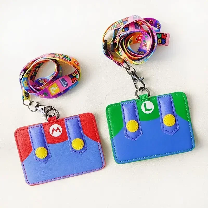 Titular de la tarjeta de Super Marios Bros, cordón de cuero PU, licencia de Anime, estudiantes, autobús, Campus, comida, funda de identificación de crédito, funda de tarjeta creativa para niños - imagen 2