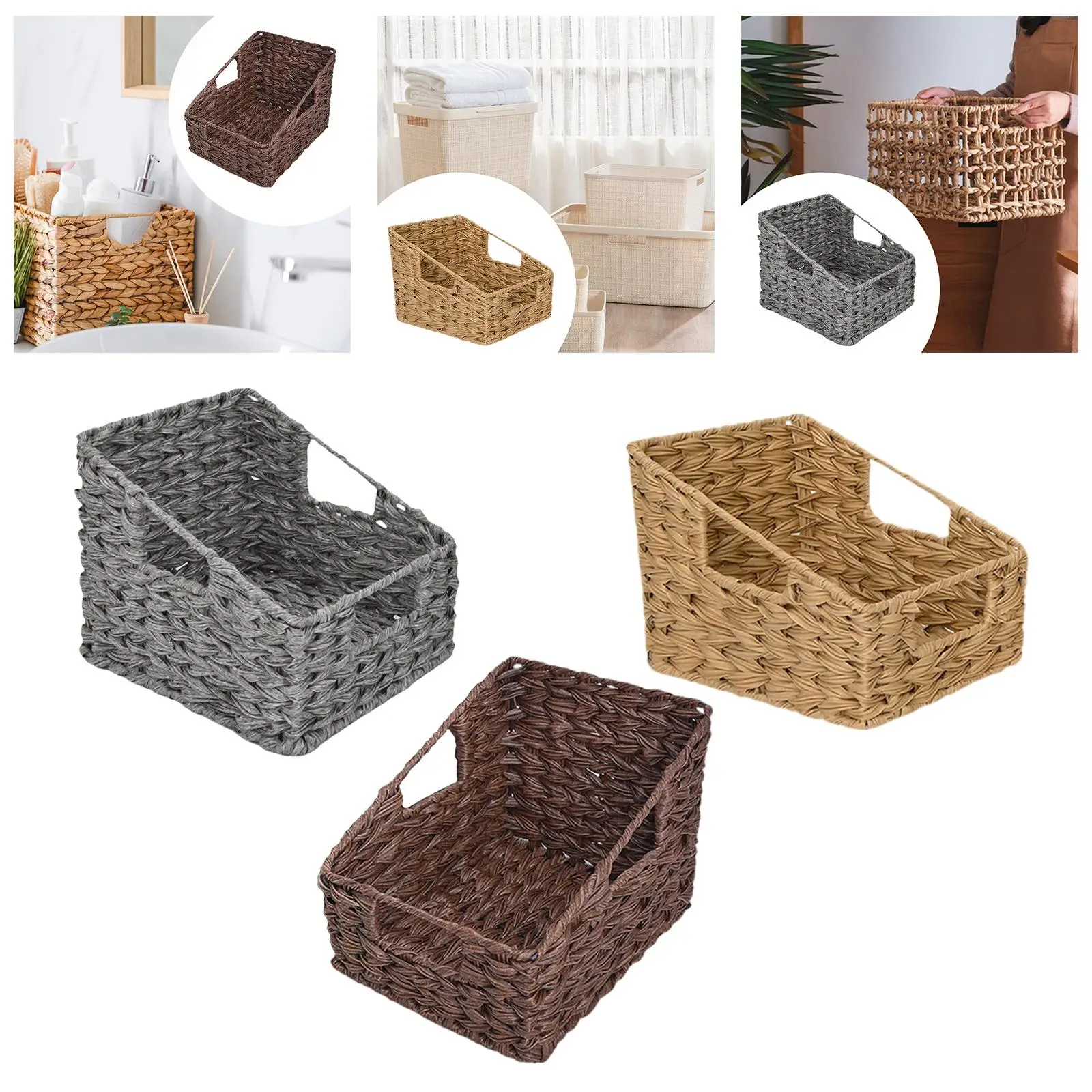 Storage Container Baskets with Handles Multifunctional Woven Organizing Basket for Cupboards Drawer Shelves Bathroom Dresser Storage Container Baskets with Handles Multifunctional Woven Organizing Basket for Cupboards Drawer Shelves Bathroom Dresser