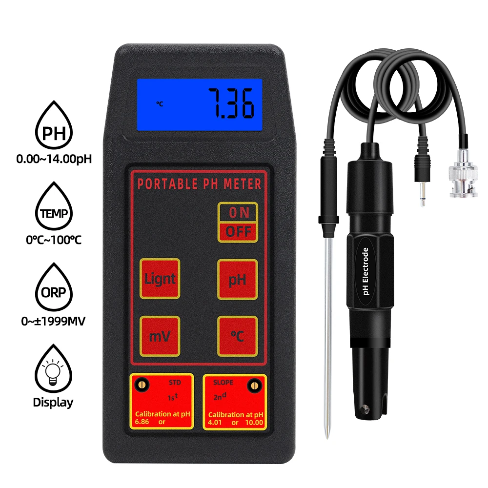 Probador de Calidad del Agua con pantalla LCD, Monitor de agua PH-8424, medidor de pH/ORP/TEMP 3 en 1, electrodos de pH y ORP, Detector de Calidad del Agua