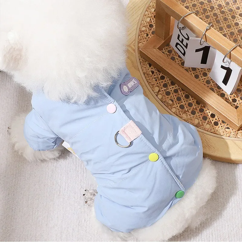 Ropa cálida de invierno para mascotas, abrigo de plumón para perros de tamaño mediano, ropa para perros de Color sólido, ropa gruesa de cuatro patas para Bichon, monos para mascotas - imagen 2