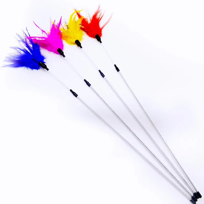 Juguete interactivo para gatos con plumas, mango largo y cascabel - imagen 2