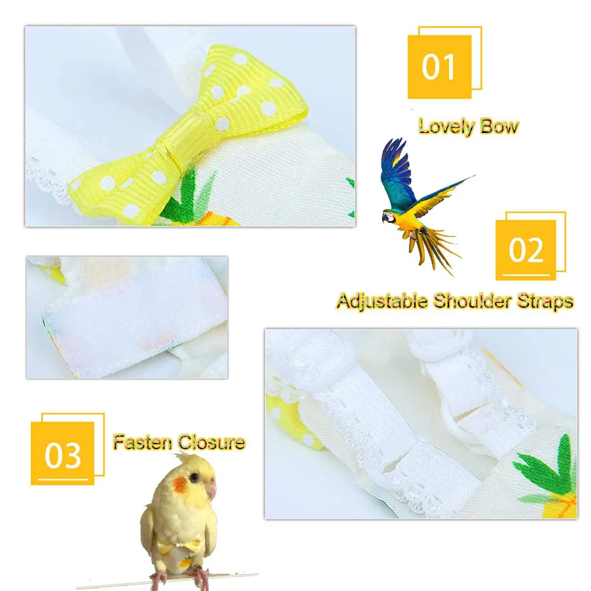 Pañal protector para pájaros con capa interior impermeable, traje húmedo de orina para pájaros pequeños y medianos - imagen 4