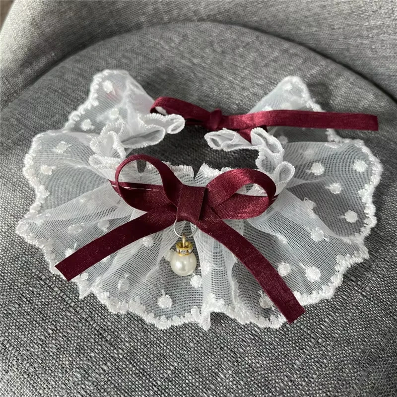 Collar con lazo de encaje blanco, baberos con pajarita, bordado de malla, collar para perros y gatos, correa para el cuello para perros pequeños y medianos, pañuelos, XL - imagen 5
