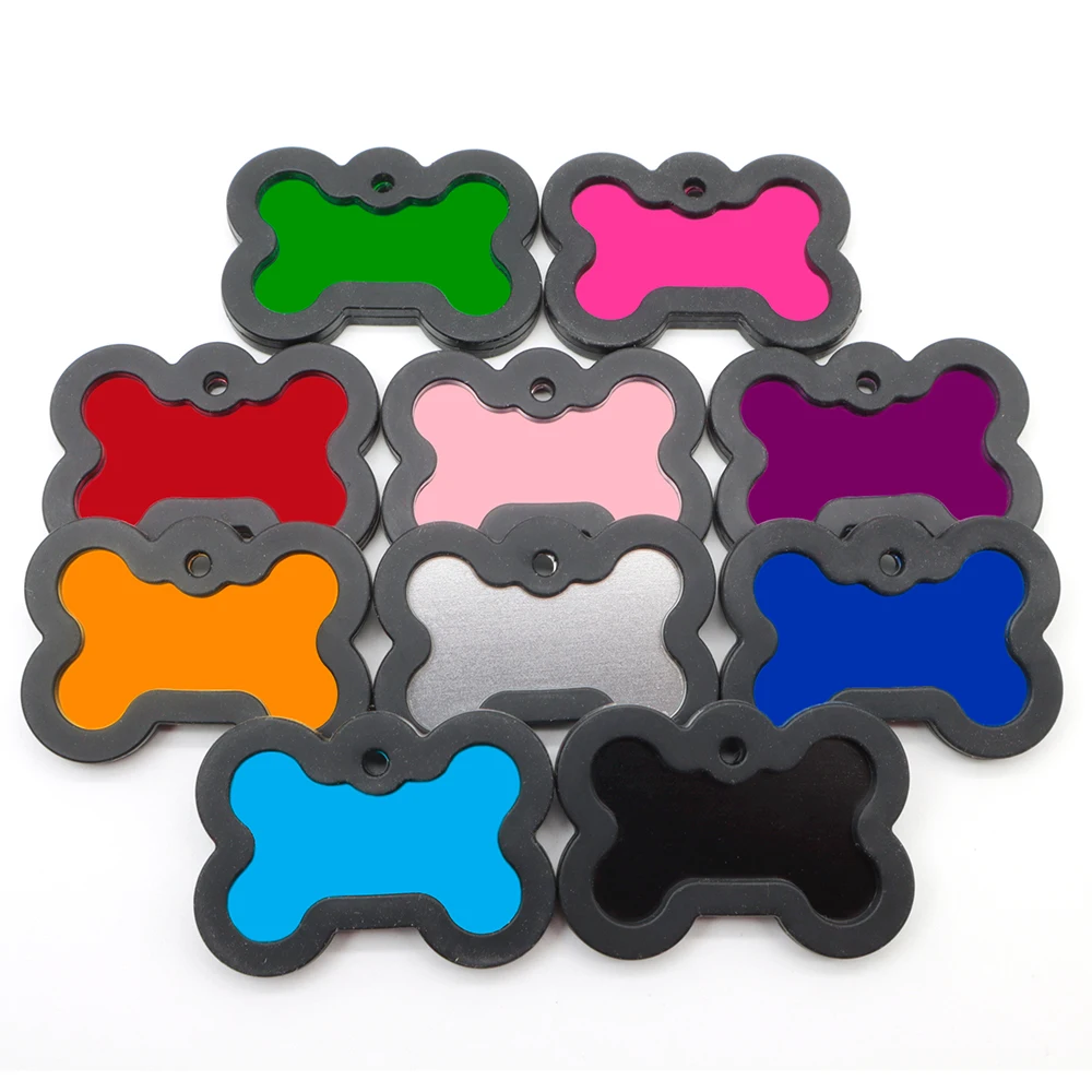 Silenciador de goma para etiquetas de identificación de mascotas, colgante de aluminio con forma de hueso, personalizable, accesorios para dijes de placa de identificación grabable, 100 piezas - imagen 4