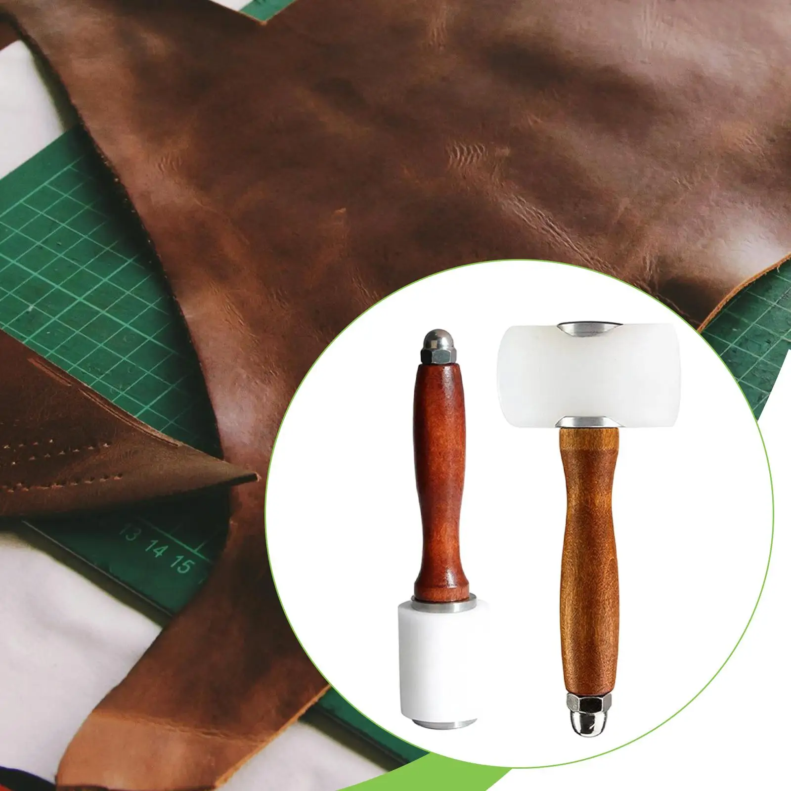 Martillo para artesanía de cuero, mango de madera de nailon, herramienta de mazo resistente para manualidades de cuero, suministros de Kit - imagen 3
