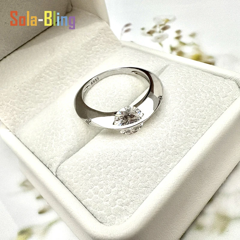 Anillos de plata de ley 925 Sola-Bling, bolígrafo probador de diamantes de 100%, anillo de moissanita para mujer, bandas de eternidad de boda brillantes - imagen 4